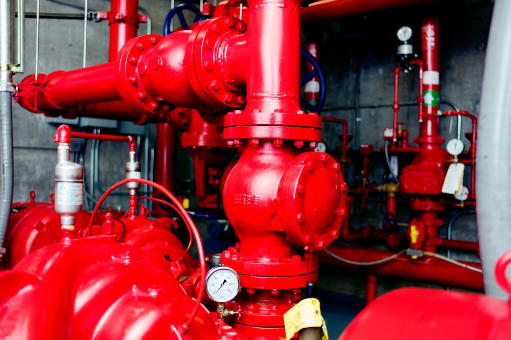 clean bright red pipe room